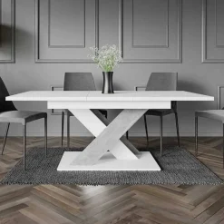 Garnero Arredamenti Tavoli Da Pranzo|Tavoli Allungabili-Tavolo allungabile 140/180cm moderno rettangolare bianco cemento Ivonne Bianco Opaco - Cemento