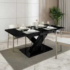 Garnero Arredamenti Tavoli Da Pranzo|Tavoli Allungabili-Tavolo allungabile 140/180cm rettangolare Ivonne Nero Lucido
