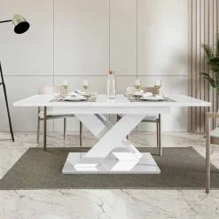 Garnero Arredamenti Tavoli Da Pranzo|Tavoli Allungabili-Tavolo allungabile 140/180cm rettangolare Ivonne Bianco Lucido