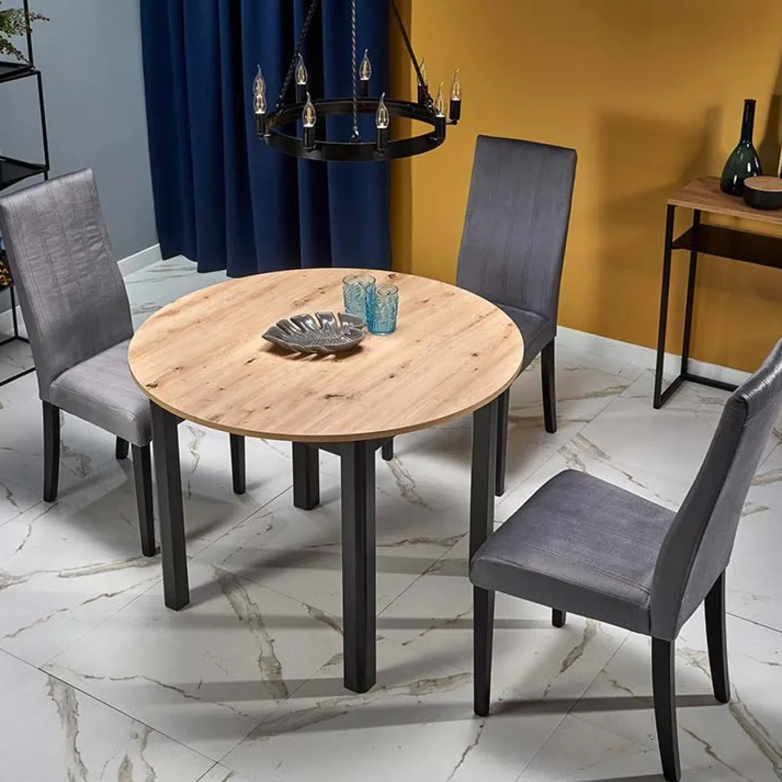 Garnero Arredamenti Tavoli Rotondi|Tavoli Da Pranzo-Tavolo allungabile 102/142cm rotondo moderno nero Lucci Rovere