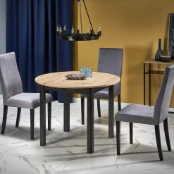 Garnero Arredamenti Tavoli Rotondi|Tavoli Da Pranzo-Tavolo allungabile 102/142cm rotondo moderno nero Lucci Rovere