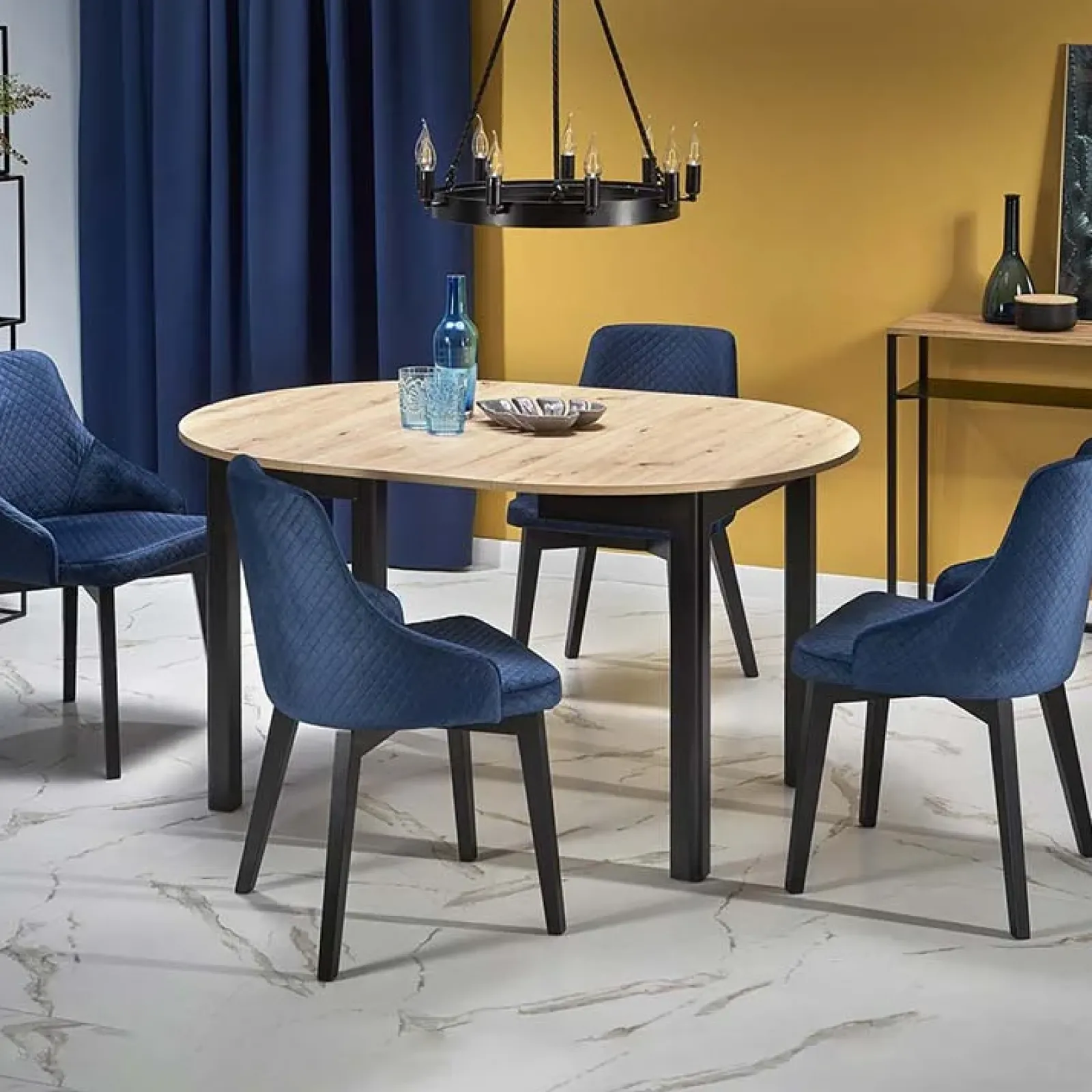 Garnero Arredamenti Tavoli Rotondi|Tavoli Da Pranzo-Tavolo allungabile 102/142cm rotondo moderno nero Lucci Rovere