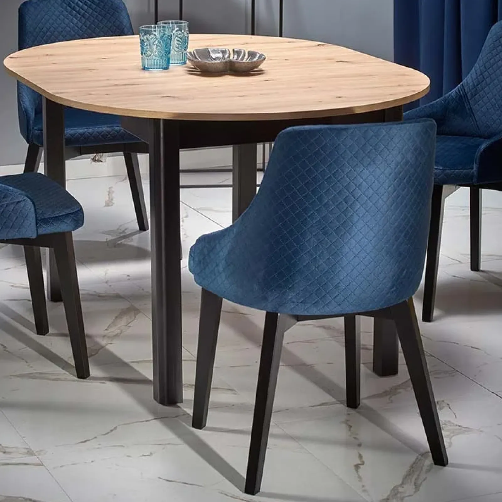 Garnero Arredamenti Tavoli Rotondi|Tavoli Da Pranzo-Tavolo allungabile 102/142cm rotondo moderno nero Lucci Rovere