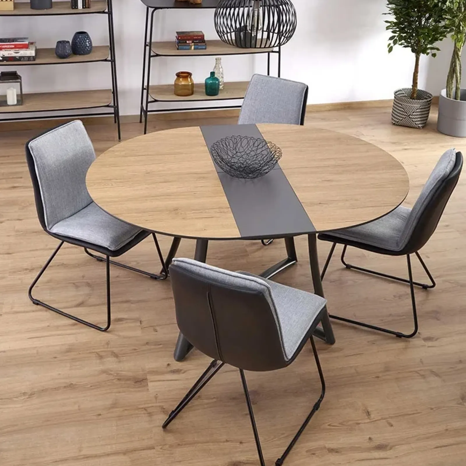 Garnero Arredamenti Tavoli Rotondi|Tavoli Da Pranzo-Tavolo allungabile 118/148cm rotondo rovere antracite nero Ortensia Gihome®