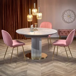 Garnero Arredamenti Tavoli Rotondi|Tavoli Da Pranzo-Tavolo allungabile 120/160cm rotondo marmo grigio oro Ticino