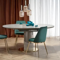 Garnero Arredamenti Tavoli Rotondi|Tavoli Da Pranzo-Tavolo allungabile 120/160cm rotondo marmo grigio oro Ticino