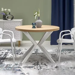 Garnero Arredamenti Tavoli Rotondi|Tavoli Da Pranzo-Tavolo allungabile 100/250cm rotondo rovere dorato bianco Sarajevo