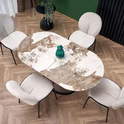 Garnero Arredamenti Tavoli Laccati|Tavoli Da Pranzo-Tavolo allungabile da pranzo 160/200cm marmo bianco beige Iolanda