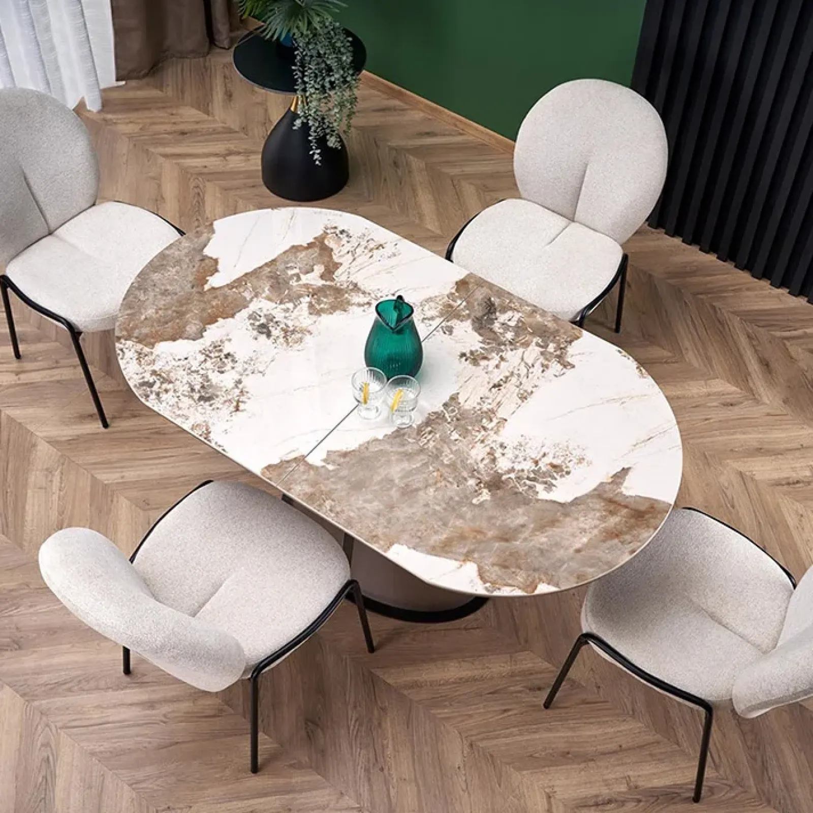 Garnero Arredamenti Tavoli Laccati|Tavoli Da Pranzo-Tavolo allungabile da pranzo 160/200cm marmo bianco beige Iolanda