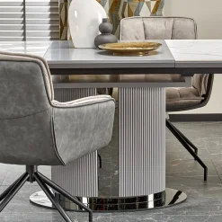 Garnero Arredamenti Tavoli Da Pranzo|Tavoli Allungabili-Tavolo allungabile da pranzo 160/220cm bianco grigio chiaro Ignazio