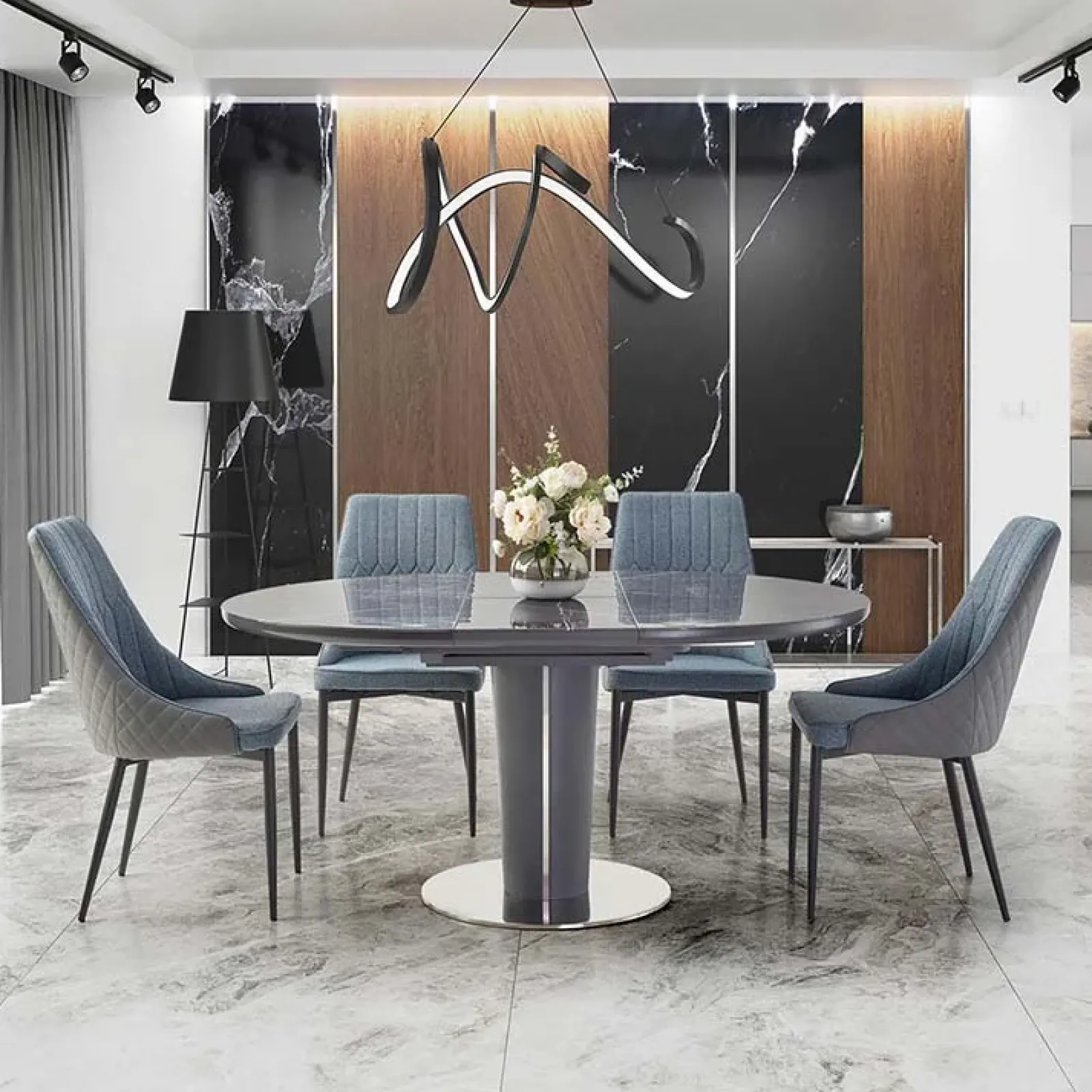 Garnero Arredamenti Tavoli Da Pranzo|Tavoli Allungabili-Tavolo allungabile moderno 120/160cm marmo grigio Donald