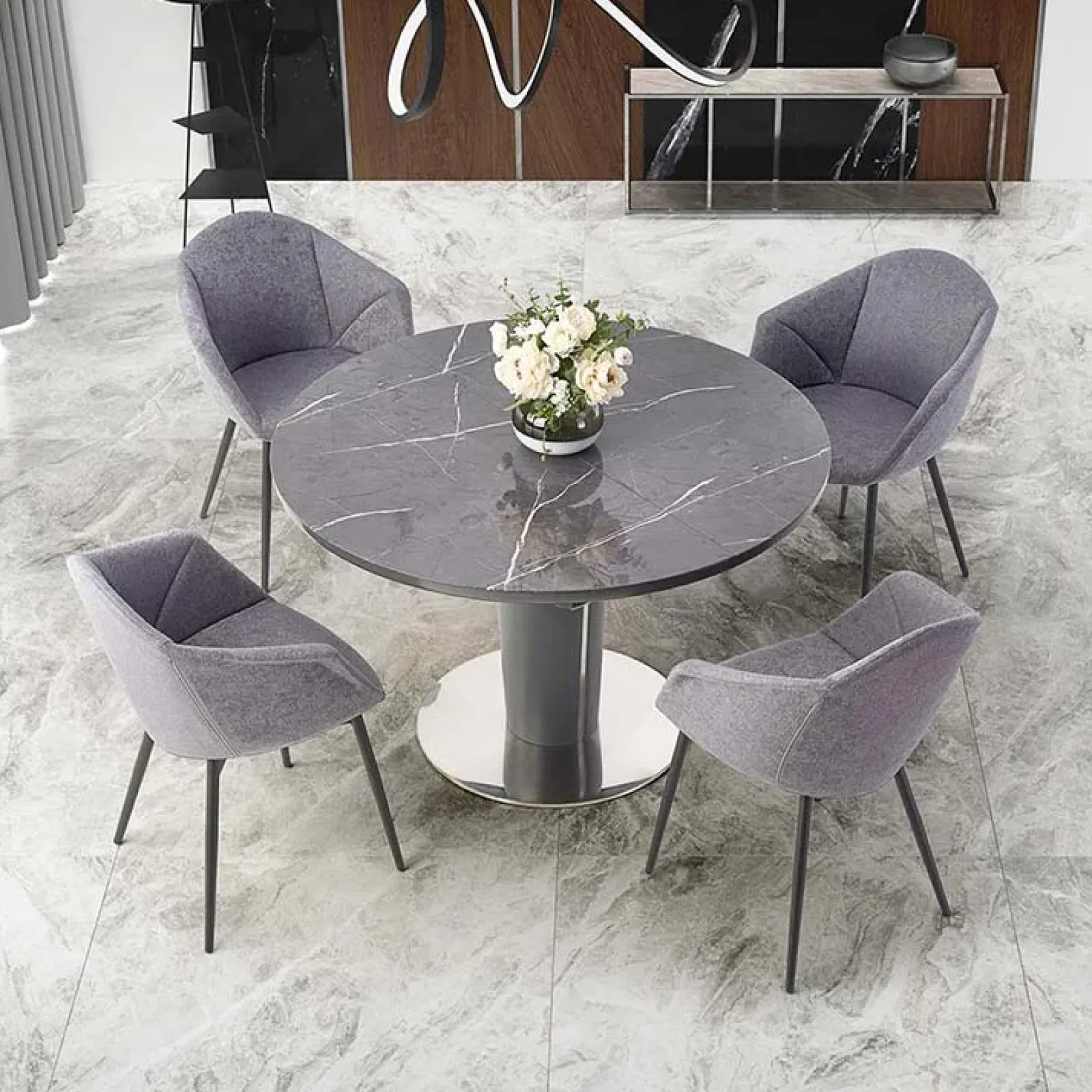 Garnero Arredamenti Tavoli Da Pranzo|Tavoli Allungabili-Tavolo allungabile moderno 120/160cm marmo grigio Donald