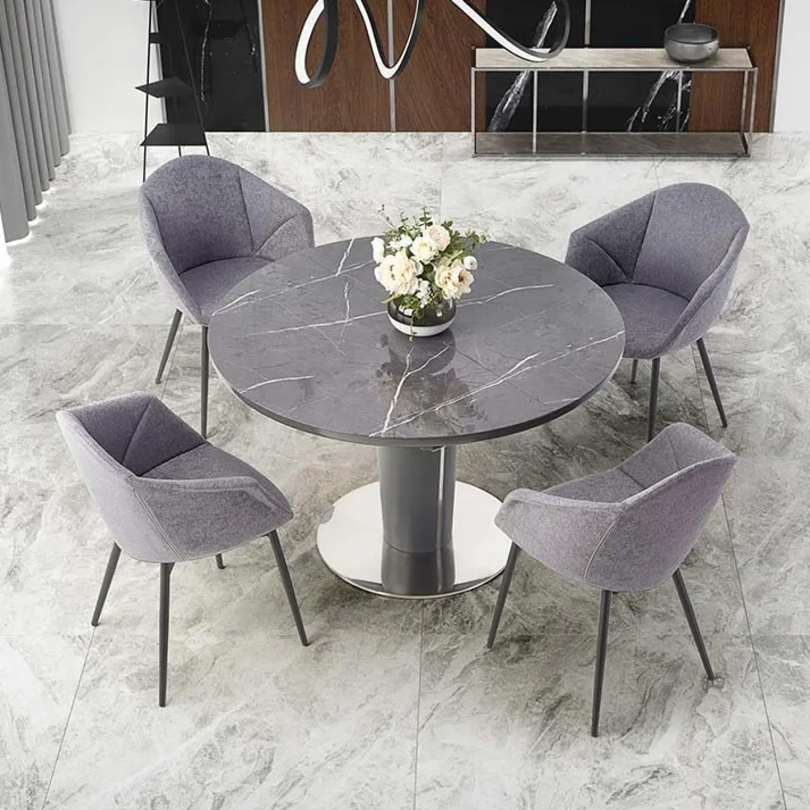 Garnero Arredamenti Tavoli Da Pranzo|Tavoli Allungabili-Tavolo allungabile moderno 120/160cm marmo grigio Donald