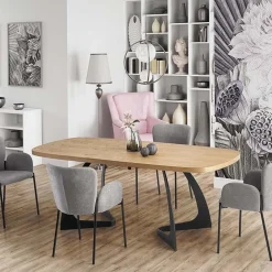 Garnero Arredamenti Tavoli Da Pranzo|Tavoli Allungabili-Tavolo allungabile moderno 160/200cm rovere naturale nero Evan