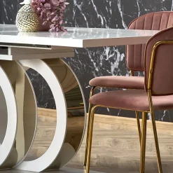 Garnero Arredamenti Tavoli Laccati|Tavoli Da Pranzo-Tavolo allungabile moderno 160/200cm bianco oro Malvasia