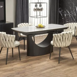 Garnero Arredamenti Tavoli Laccati|Tavoli Da Pranzo-Tavolo allungabile moderno 160/220cm marmo bianco nero Isaia