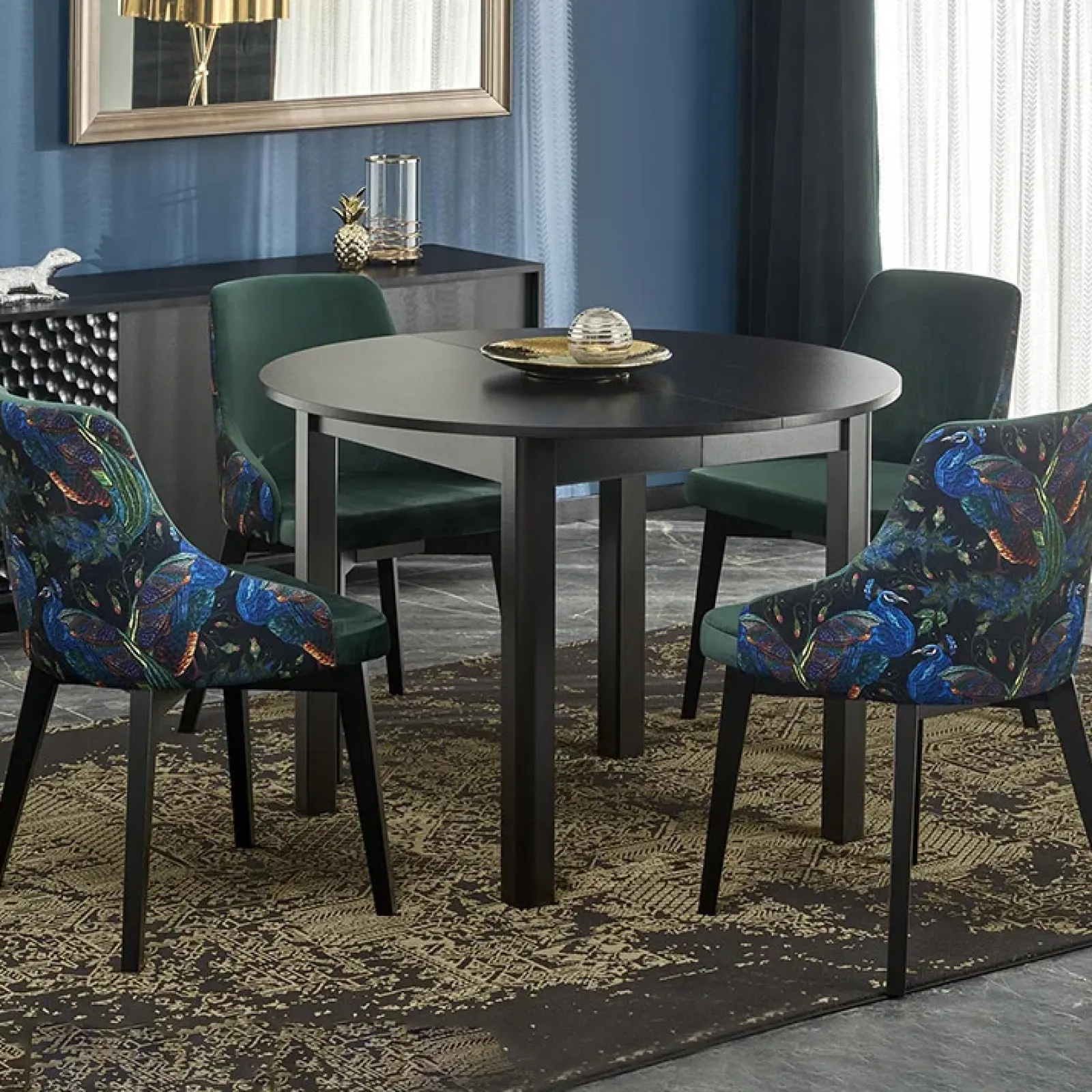 Garnero Arredamenti Tavoli Rotondi|Tavoli Da Pranzo-Tavolo allungabile rotondo 102/142cm moderno nero Caienna