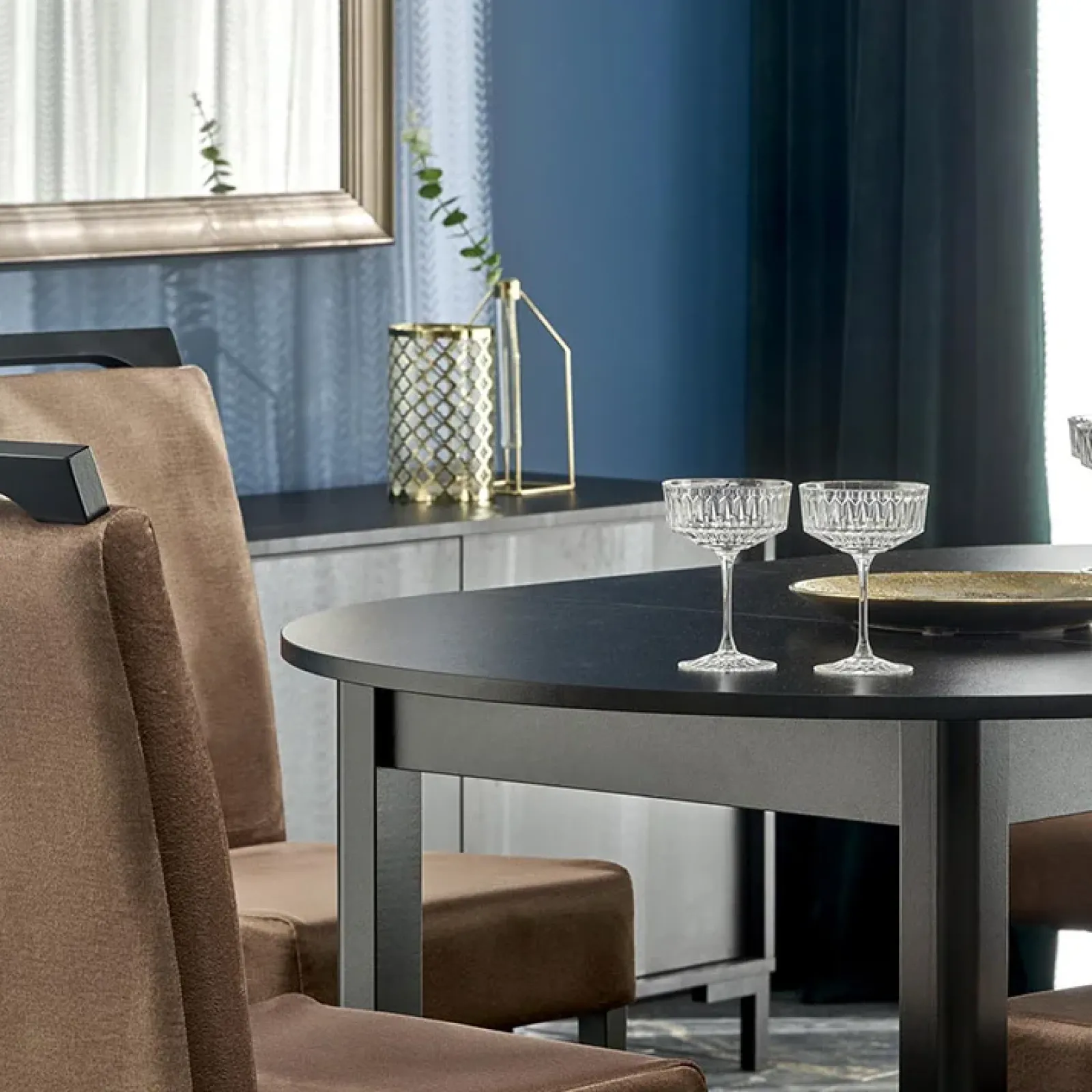 Garnero Arredamenti Tavoli Rotondi|Tavoli Da Pranzo-Tavolo allungabile rotondo 102/142cm moderno nero Caienna