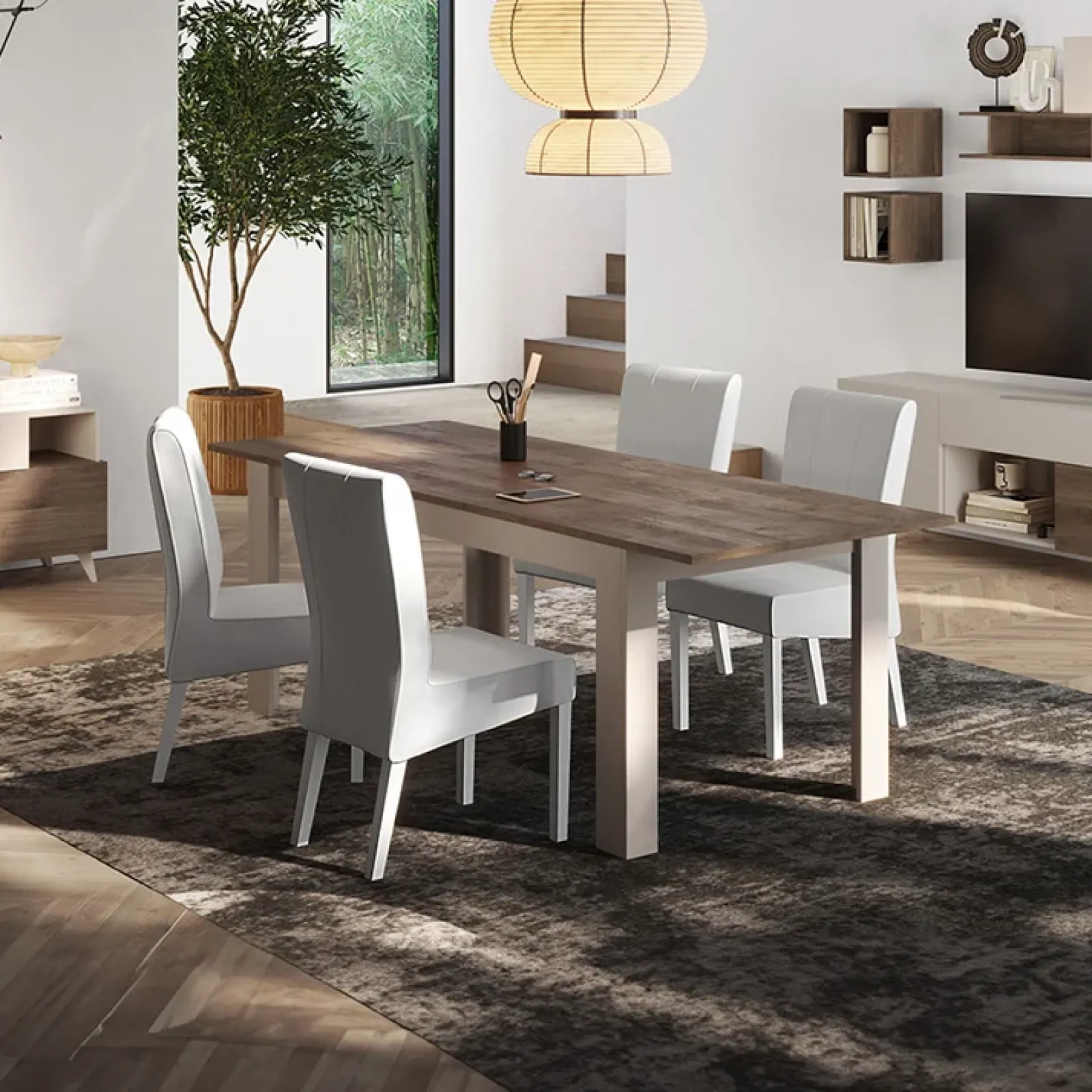 Garnero Arredamenti Tavoli In Legno|Tavoli Da Pranzo-Tavolo allungabile 137/185x90cm beige rovere scuro Witty Noce - Beige