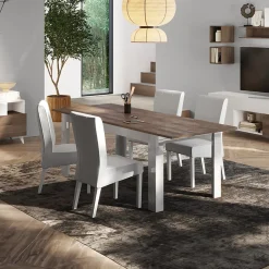 Garnero Arredamenti Tavoli In Legno|Tavoli Da Pranzo-Tavolo allungabile 137/185x90cm bianco lucido rovere scuro Witty Rovere - Bianco Lucido