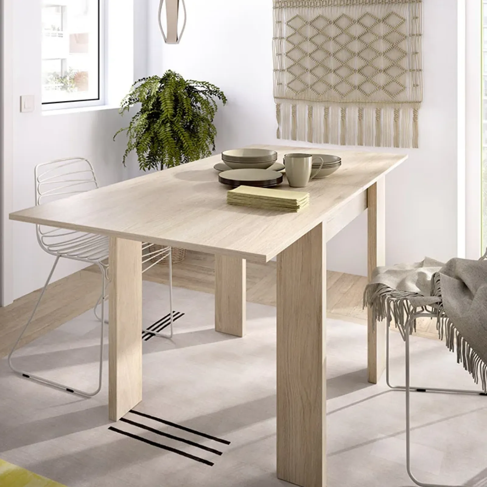 Garnero Arredamenti Tavoli In Legno|Tavoli Da Pranzo-Tavolo allungabile 67-134x67cm legno naturale Koke