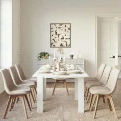 Garnero Arredamenti Tavoli Da Pranzo|Tavoli Allungabili-Tavolo allungabile 90x90cm moderno a libro Calla Bianco Frassinato