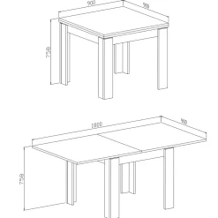 Garnero Arredamenti Tavoli Da Pranzo|Tavoli Allungabili-Tavolo allungabile 90x90cm moderno a libro Calla Bianco Frassinato