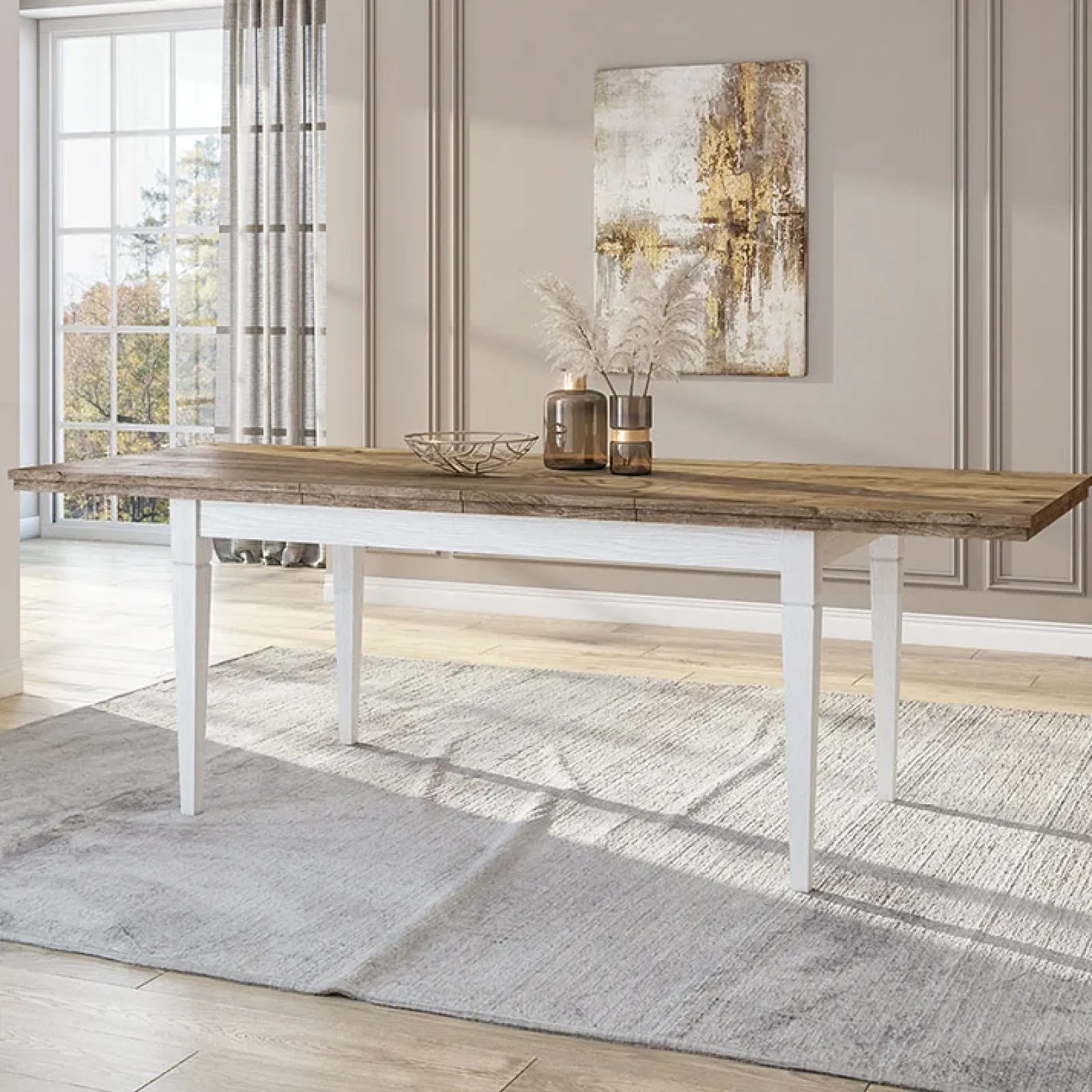 Garnero Arredamenti Tavoli In Legno|Tavoli Da Pranzo-Tavolo 160/200/240cm allungabile rovere Texel Bianco Frassinato