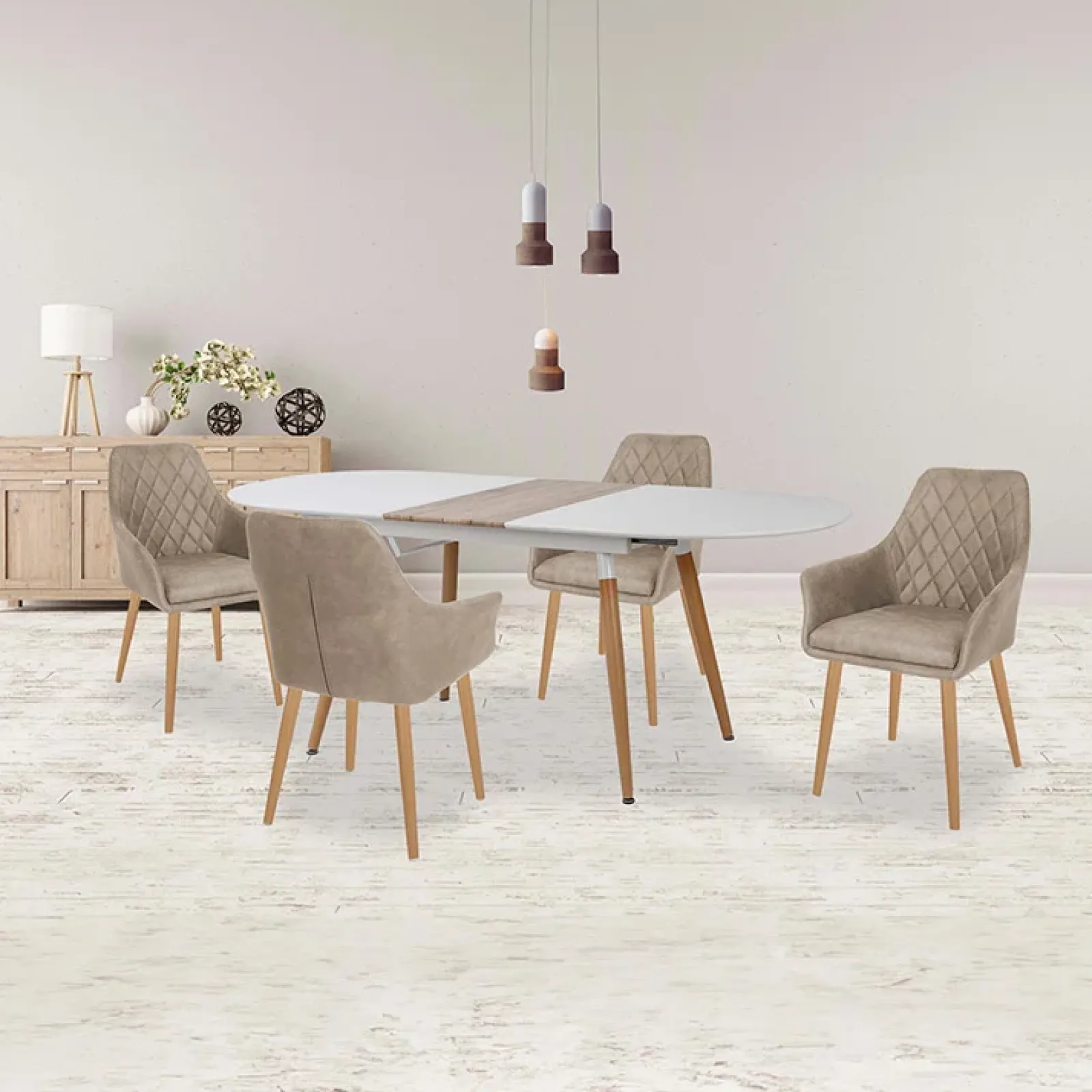 Garnero Arredamenti Tavoli Da Pranzo|Tavoli Allungabili-Tavolo 160/200cm allungabile bianco opaco rovere Giove Gihome®