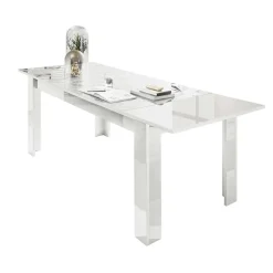 Garnero Arredamenti Tavoli Laccati|Tavoli Da Pranzo-Tavolo 137/185cm allungabile con serigrafia Marvis Bianco Lucido