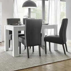 Garnero Arredamenti Tavoli Laccati|Tavoli Da Pranzo-Tavolo 137/185cm allungabile con serigrafia Marvis Bianco Lucido