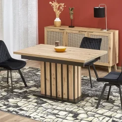 Garnero Arredamenti Tavoli In Legno|Tavoli Da Pranzo-Tavolo 130/180cm allungabile da pranzo rovere chiaro nero Harbin