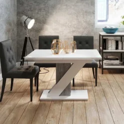 Garnero Arredamenti Tavoli Da Pranzo|Tavoli Allungabili-Tavolo 120/160cm allungabile da pranzo bianco effetto pietra Amilia Bianco Lucido - Grigio