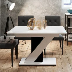 Garnero Arredamenti Tavoli Da Pranzo|Tavoli Allungabili-Tavolo 120/160cm allungabile da pranzo bianco nero lucido Amilia Nero Lucido - Bianco Lucido