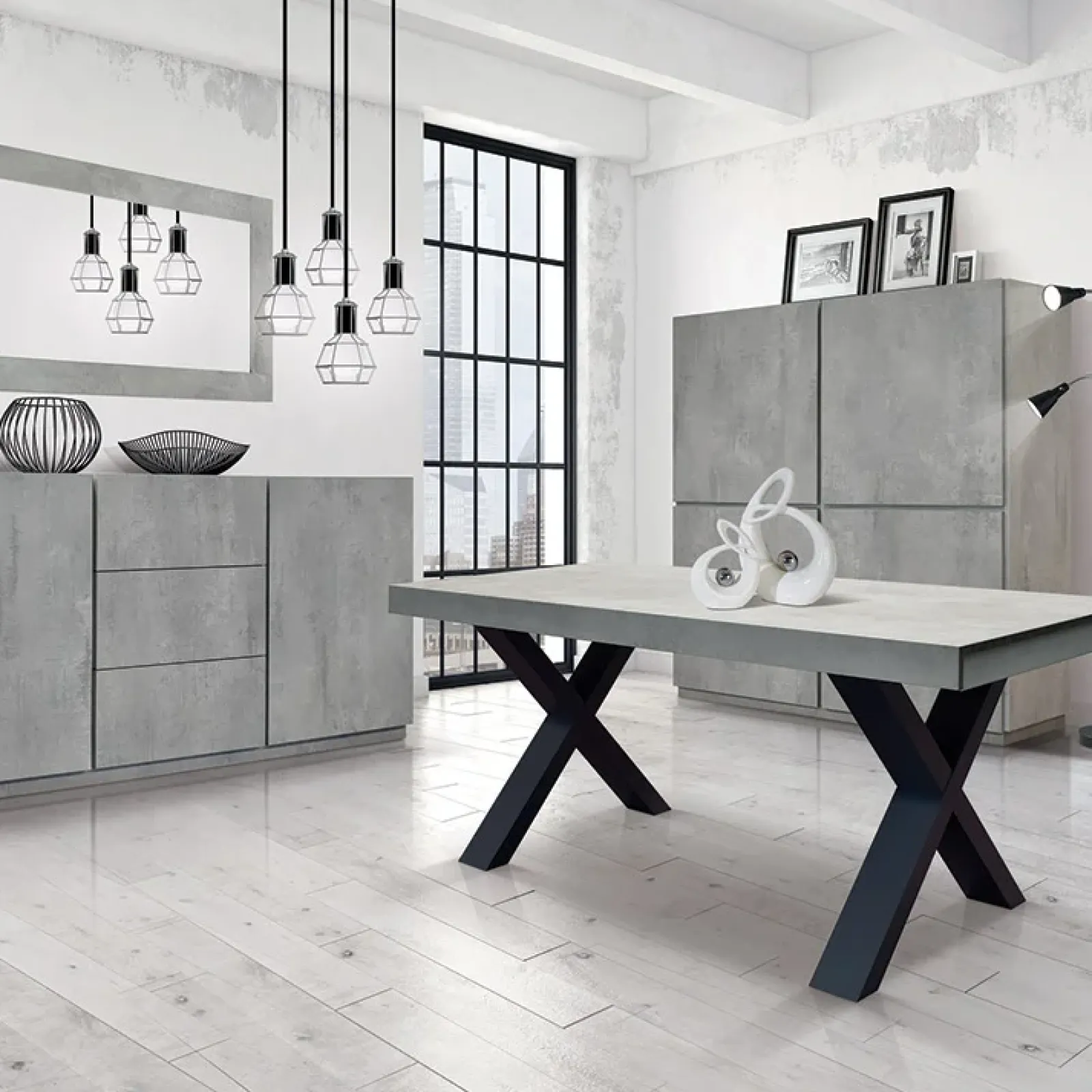 Garnero Arredamenti Tavoli Da Pranzo|Tavoli Allungabili-Tavolo 160/250cm allungabile grigio cemento gambe in antracite Hildago