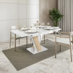 Garnero Arredamenti Tavoli Da Pranzo|Tavoli Allungabili-Tavolo 120/160cm allungabile moderno bianco rovere Coroline Rovere - Bianco Lucido