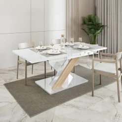Garnero Arredamenti Tavoli Da Pranzo|Tavoli Allungabili-Tavolo 120/160cm allungabile moderno bianco rovere Coroline Rovere - Bianco Lucido