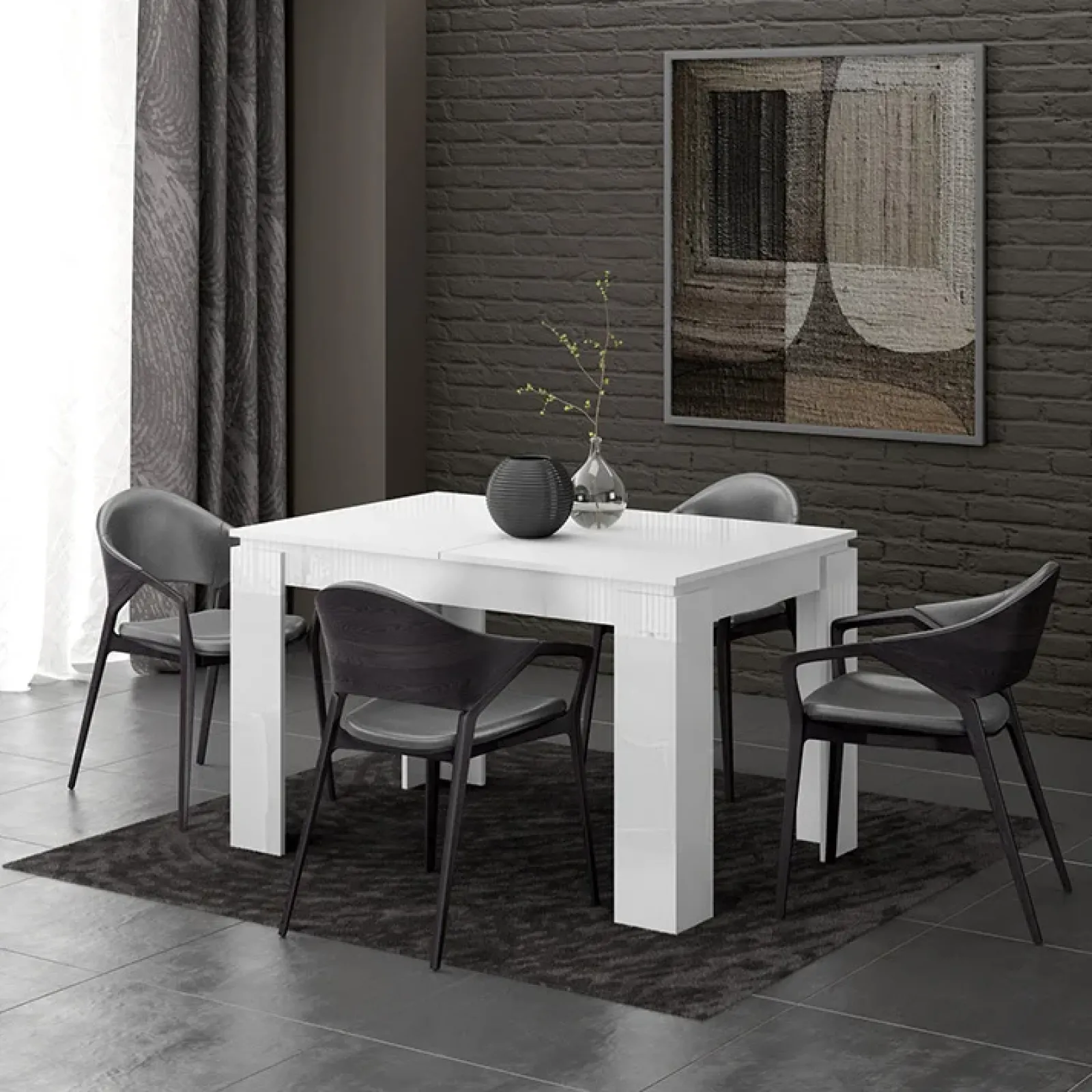 Garnero Arredamenti Tavoli Da Pranzo|Tavoli Allungabili-Tavolo 120/160cm allungabile moderno legno Atena Bianco Lucido