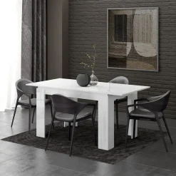 Garnero Arredamenti Tavoli Da Pranzo|Tavoli Allungabili-Tavolo 120/160cm allungabile moderno legno Atena Bianco Lucido