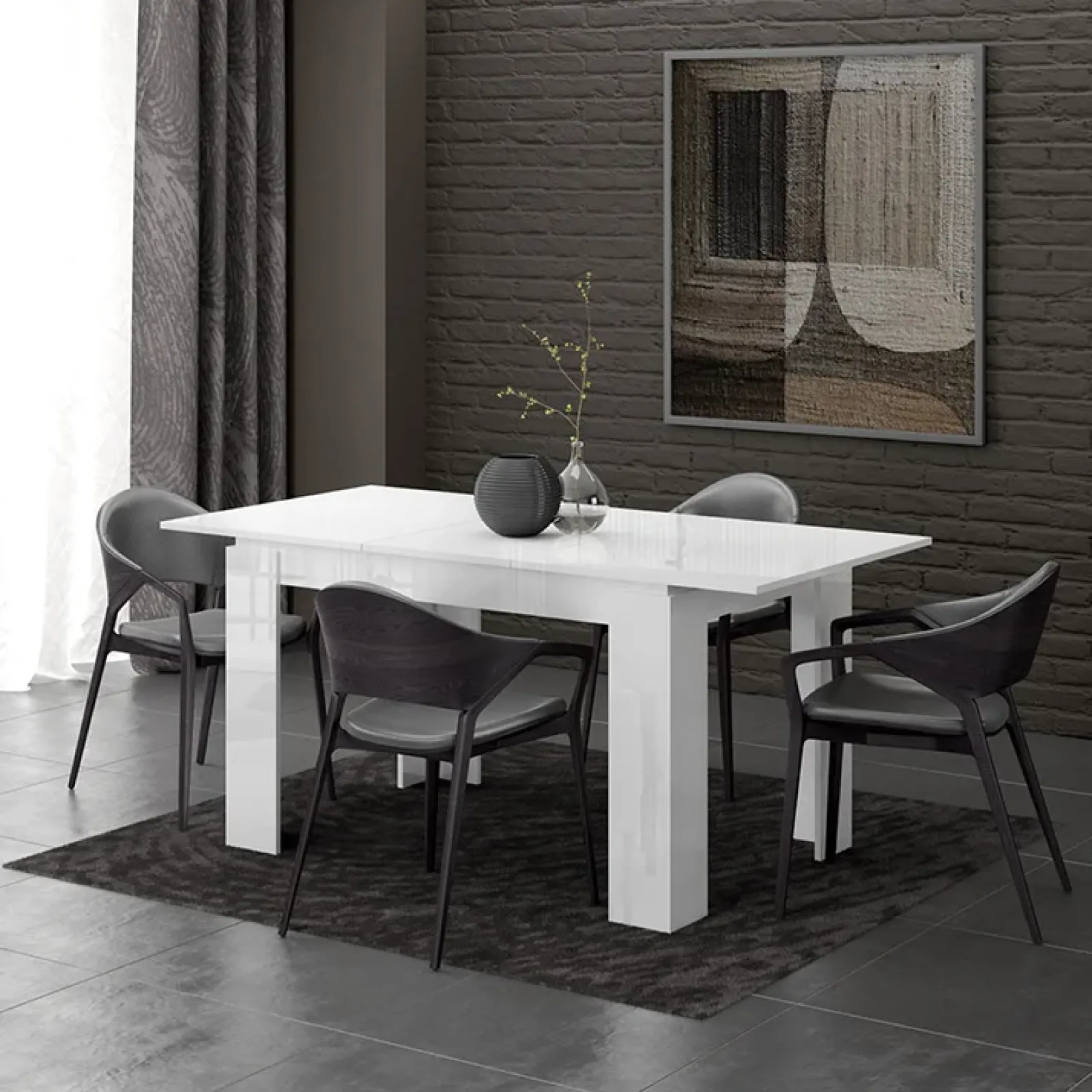 Garnero Arredamenti Tavoli Da Pranzo|Tavoli Allungabili-Tavolo 120/160cm allungabile moderno legno Atena Bianco Lucido
