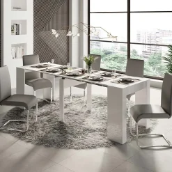 Garnero Arredamenti Consolle Allungabili|Consolle Allungabile-Tavolo 54/252cm allungabile moderno Violette Bianco Lucido