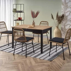 Garnero Arredamenti Tavoli Da Pranzo|Tavoli Allungabili-Tavolo 124/168cm allungabile moderno rovere wotan nero Sabo