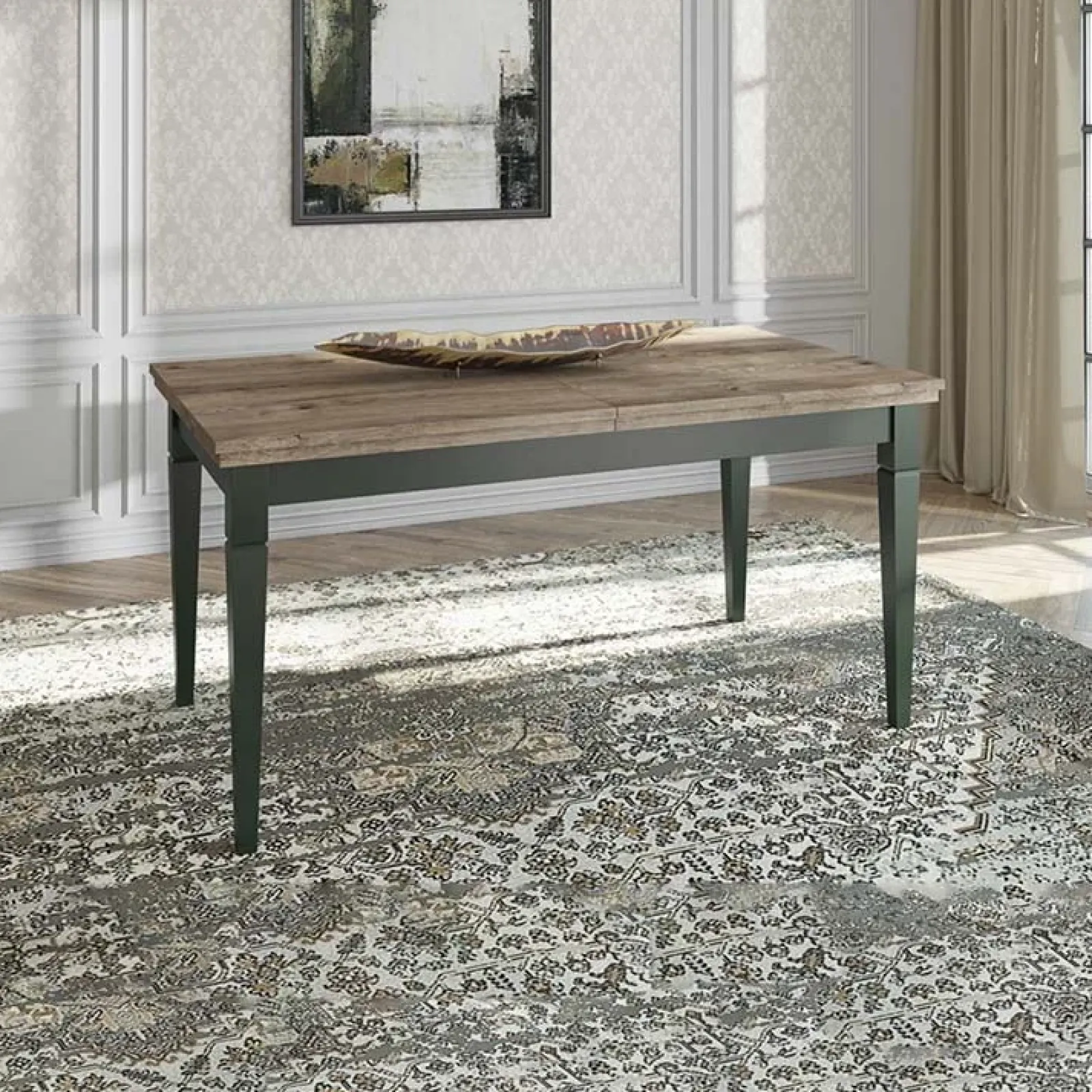 Garnero Arredamenti Tavoli In Legno|Tavoli Da Pranzo-Tavolo 160/200/240cm allungabile moderno scuro quercia Texel Verde