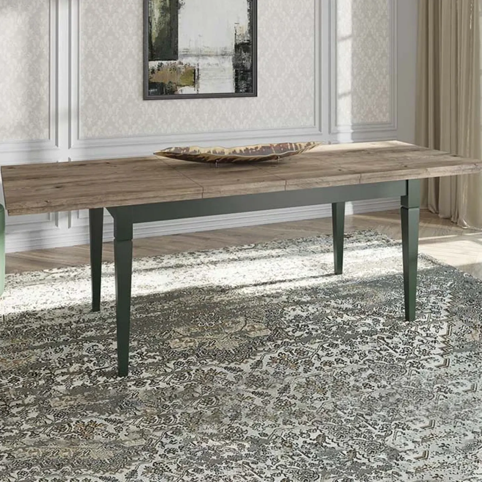 Garnero Arredamenti Tavoli In Legno|Tavoli Da Pranzo-Tavolo 160/200/240cm allungabile moderno scuro quercia Texel Verde