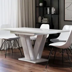 Garnero Arredamenti Tavoli Da Pranzo|Tavoli Allungabili-Tavolo 120/160cm allungabile moderno Coroline Bianco Lucido