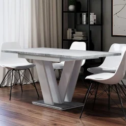 Garnero Arredamenti Tavoli Da Pranzo|Tavoli Allungabili-Tavolo 120/160cm allungabile moderno bianco cemento Coroline Bianco Opaco - Cemento