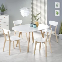 Garnero Arredamenti Tavoli Laccati|Tavoli Da Pranzo-Tavolo 102/142cm allungabile rotondo bianco opaco rovere Medina Bianco Opaco - Rovere