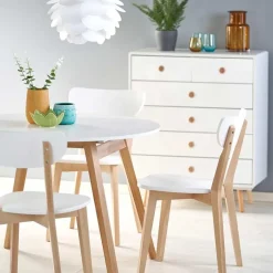 Garnero Arredamenti Tavoli Laccati|Tavoli Da Pranzo-Tavolo 102/142cm allungabile rotondo bianco opaco rovere Medina Bianco Opaco - Rovere