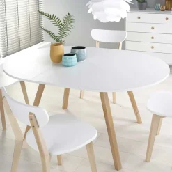 Garnero Arredamenti Tavoli Laccati|Tavoli Da Pranzo-Tavolo 102/142cm allungabile rotondo bianco opaco rovere Medina Bianco Opaco - Rovere