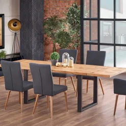 Garnero Arredamenti Tavoli In Legno|Tavoli Da Pranzo-Tavolo 160/250cm allungabile rovere nodato acciaio nero Cardiff